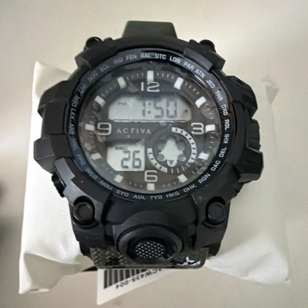 Activa X Men's Watch Black Analog Digital, Green Camouflage Quartz 54.5 mm